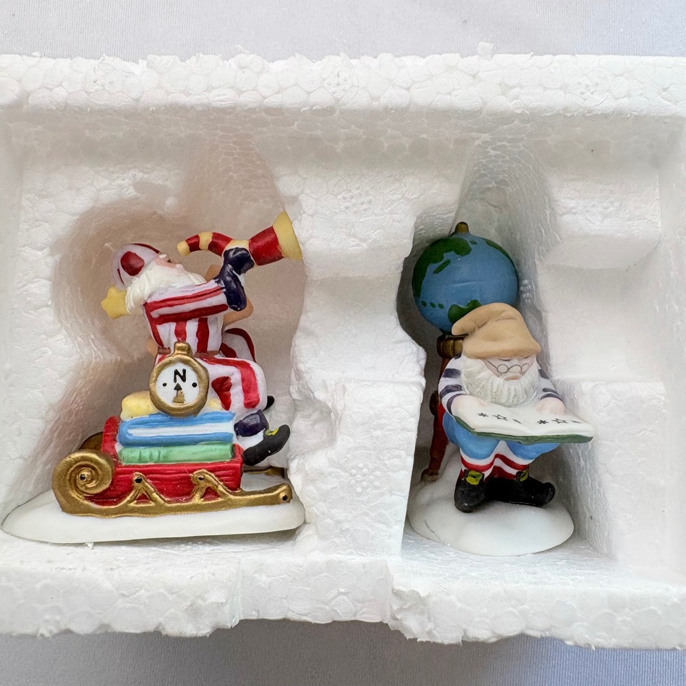 Department 56 Charting Santa's Course Multi Color Porcelain Figurines Set of 2